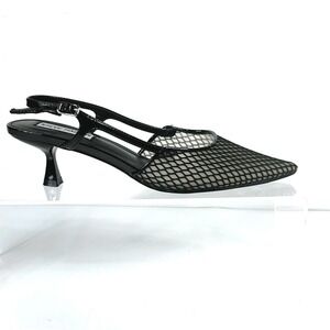 Steve Madden Sz 7.5 Legaci Kitten Heel Slingback Buckle Pumps Mesh Black Women